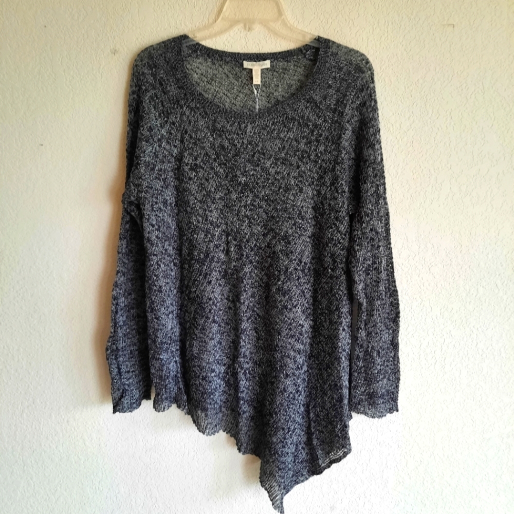 Eileen Fisher linen assymetrical hem mesh knit sweater